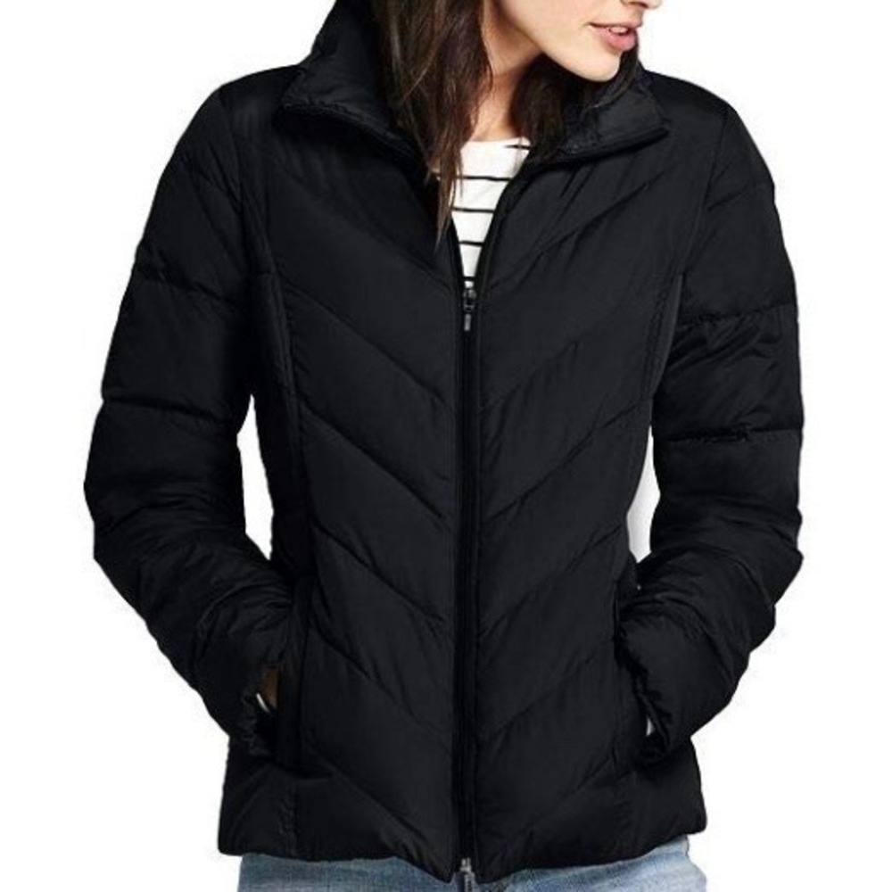 Lands' End Black Down Puffer Winter Coat Jacket Women's Size S (6-8)